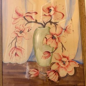 Elegant Pink Floral Art with Green Vase